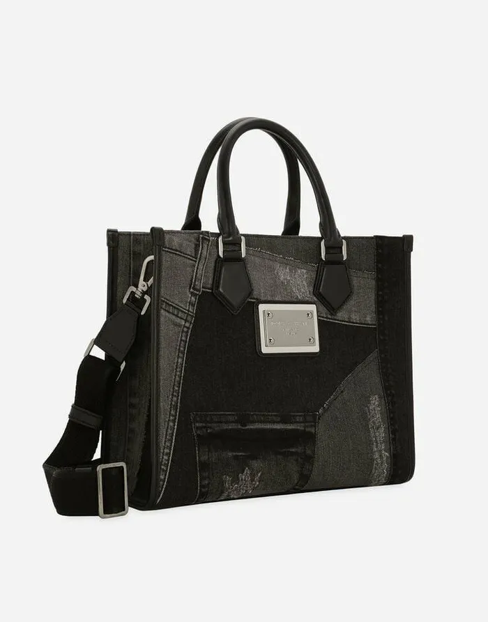 Dolce and Gabbana Shoppers Men Small Patchwork Denim Shopper Black Dolce and Gabbana Shoppers Men Small Patchwork Denim Shopper Black