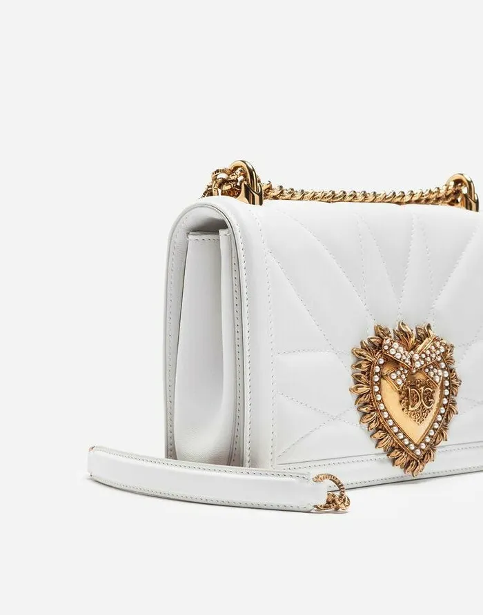Dolce and Gabbana Shoulder And Crossbody Bags Women Medium Devotion Crossbody Bag In Quilted Nappa Leather Optical White Dolce and Gabbana Shoulder And Crossbody Bags Women Medium Devotion Crossbody Bag In Quilted Nappa Leather Optical White