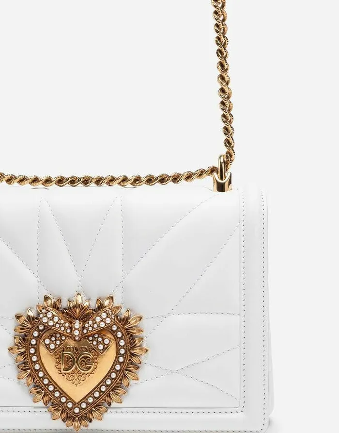 Dolce and Gabbana Shoulder And Crossbody Bags Women Medium Devotion Crossbody Bag In Quilted Nappa Leather Optical White Dolce and Gabbana Shoulder And Crossbody Bags Women Medium Devotion Crossbody Bag In Quilted Nappa Leather Optical White