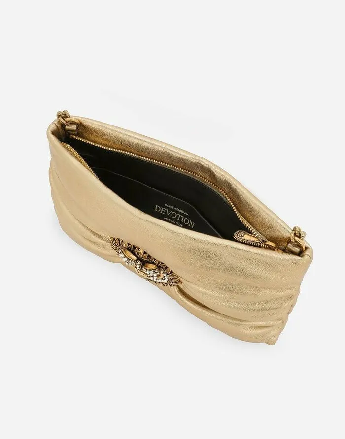 Dolce and Gabbana Shoulder And Crossbody Bags Women Small Foiled Calfskin Devotion Soft Bag Gold Dolce and Gabbana Shoulder And Crossbody Bags Women Small Foiled Calfskin Devotion Soft Bag Gold
