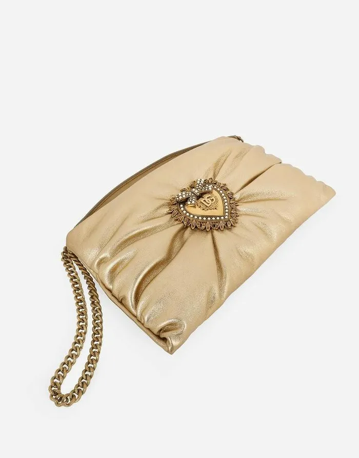 Dolce and Gabbana Shoulder And Crossbody Bags Women Small Foiled Calfskin Devotion Soft Bag Gold Dolce and Gabbana Shoulder And Crossbody Bags Women Small Foiled Calfskin Devotion Soft Bag Gold