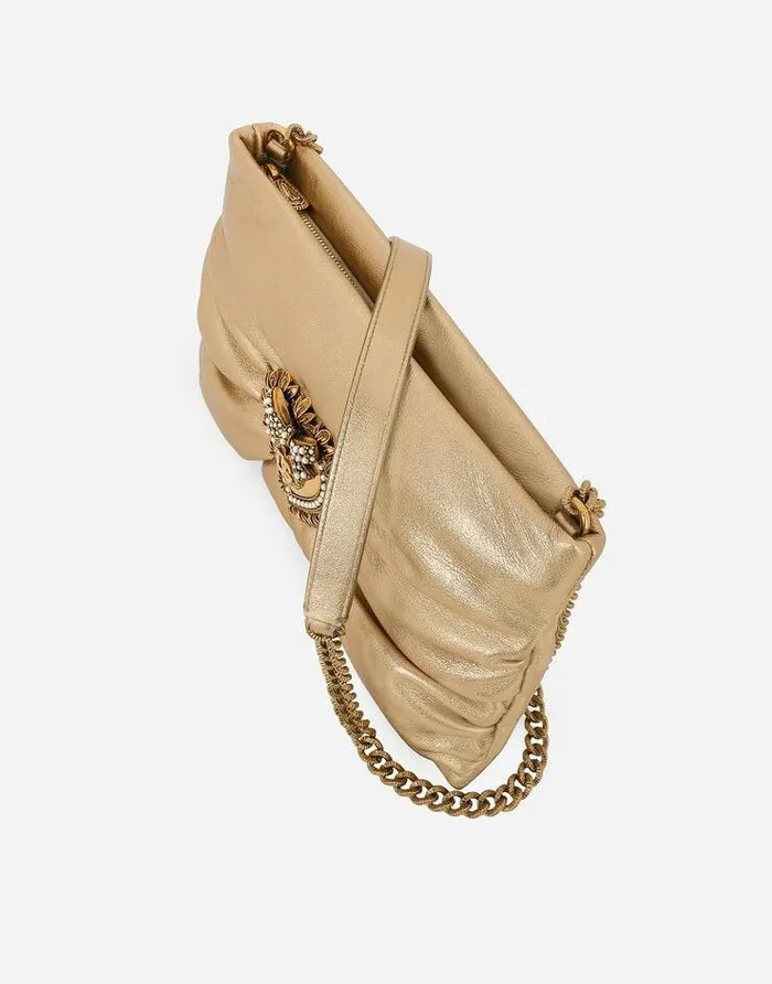 Dolce and Gabbana Shoulder And Crossbody Bags Women Small Foiled Calfskin Devotion Soft Bag Gold Dolce and Gabbana Shoulder And Crossbody Bags Women Small Foiled Calfskin Devotion Soft Bag Gold