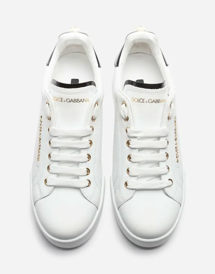 Dolce and Gabbana Sneakers Women Calfskin Nappa Portofino Sneakers With Lettering White Dolce and Gabbana Sneakers Women Calfskin Nappa Portofino Sneakers With Lettering White