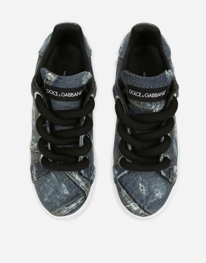 Dolce and Gabbana Sneakers Women Denim Patchwork Portofino Sneakers Blue Dolce and Gabbana Sneakers Women Denim Patchwork Portofino Sneakers Blue