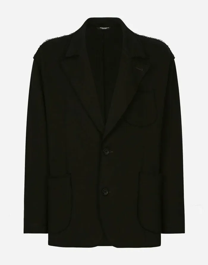Dolce and Gabbana Suits And Blazers Men Oversize Jersey Jacket With Logo Tag Black