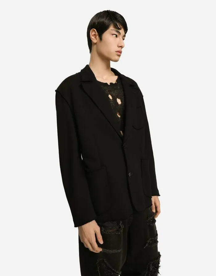 Dolce and Gabbana Suits And Blazers Men Oversize Jersey Jacket With Logo Tag Black Dolce and Gabbana Suits And Blazers Men Oversize Jersey Jacket With Logo Tag Black