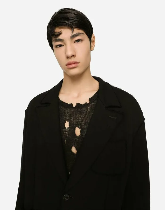 Dolce and Gabbana Suits And Blazers Men Oversize Jersey Jacket With Logo Tag Black Dolce and Gabbana Suits And Blazers Men Oversize Jersey Jacket With Logo Tag Black