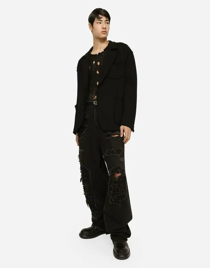 Dolce and Gabbana Suits And Blazers Men Oversize Jersey Jacket With Logo Tag Black Dolce and Gabbana Suits And Blazers Men Oversize Jersey Jacket With Logo Tag Black
