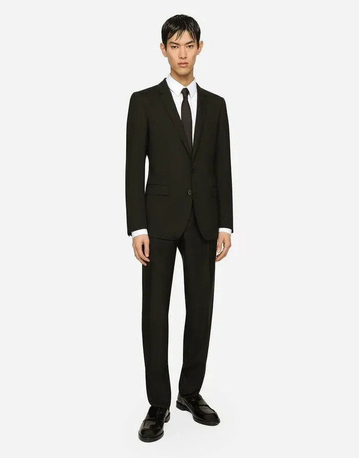 Dolce and Gabbana Suits And Blazers Men Stretch Wool Martinifit Suit Black Dolce and Gabbana Suits And Blazers Men Stretch Wool Martinifit Suit Black