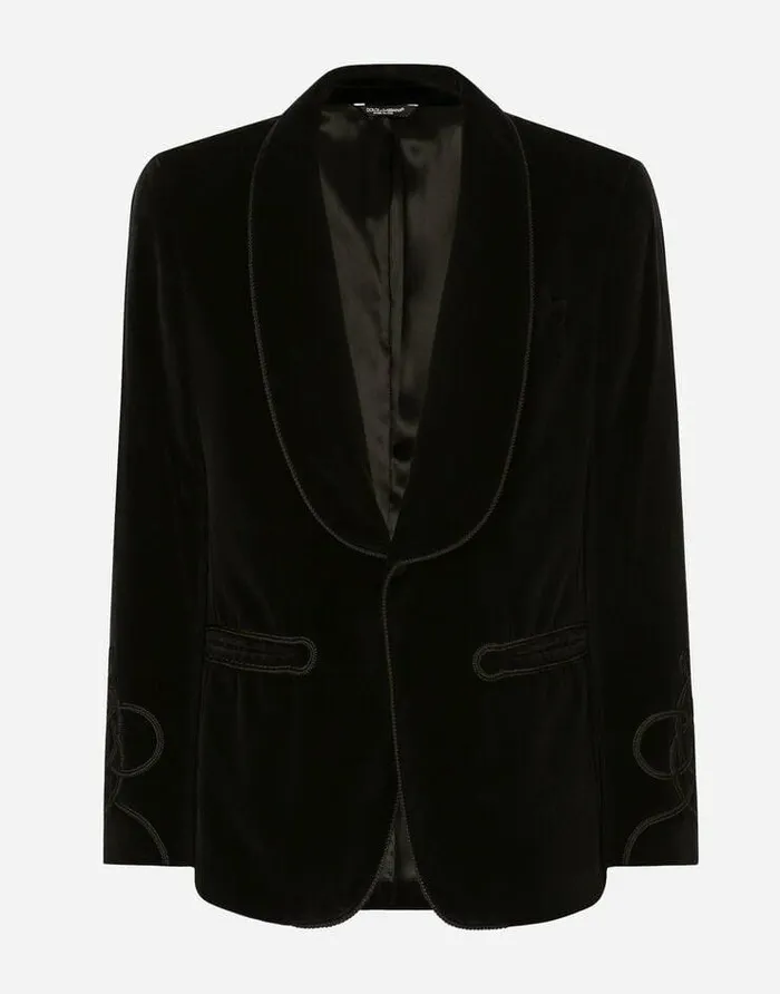 Dolce and Gabbana Suits And Blazers Men Velvet Smoking Jacket Black