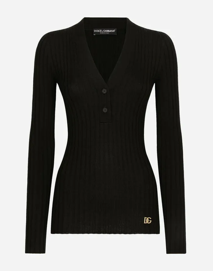 Dolce and Gabbana Sweaters And Cardigans Women Wool Flatrib Sweater Black