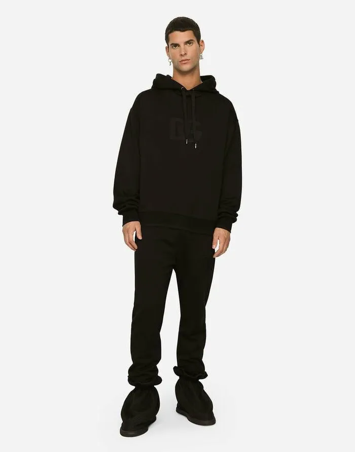 Dolce and Gabbana Sweatshirts Men Jersey Hoodie With DG Embroidery Black Dolce and Gabbana Sweatshirts Men Jersey Hoodie With DG Embroidery Black