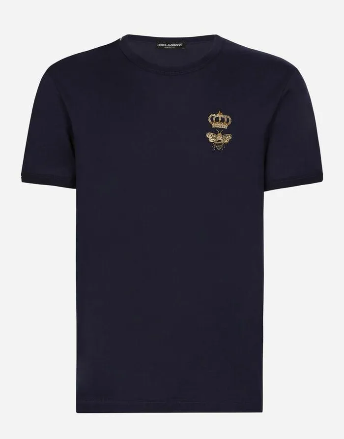 Dolce and Gabbana TShirts And Polos Men Cotton Tshirt With Embroidery Blue