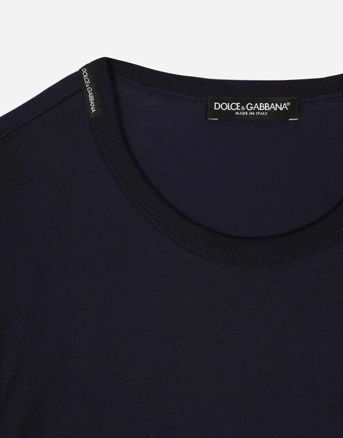 Dolce and Gabbana TShirts And Polos Men Cotton Tshirt With Embroidery Blue Dolce and Gabbana TShirts And Polos Men Cotton Tshirt With Embroidery Blue