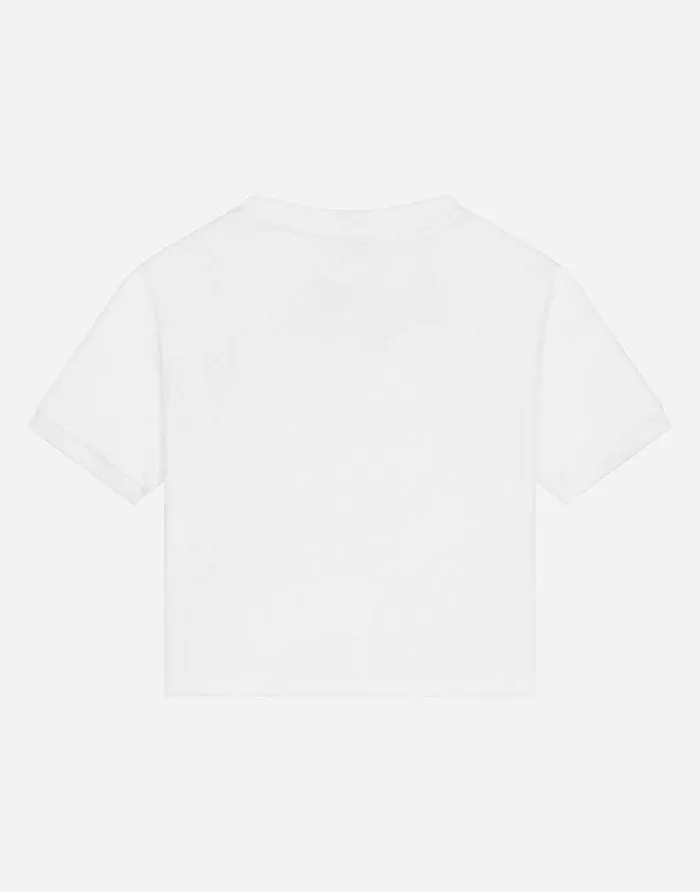 Dolce and Gabbana TShirts And Sweatshirts Children Shortsleeved Jersey Tshirt With DG Logo White Dolce and Gabbana TShirts And Sweatshirts Children Shortsleeved Jersey Tshirt With DG Logo White