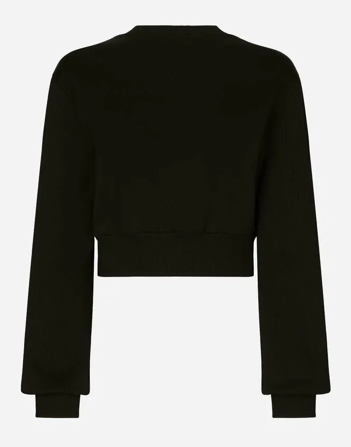 Dolce and Gabbana TShirts And Sweatshirts Women Cropped Jersey Sweatshirt With Embroidered DG Patch Black Dolce and Gabbana TShirts And Sweatshirts Women Cropped Jersey Sweatshirt With Embroidered DG Patch Black
