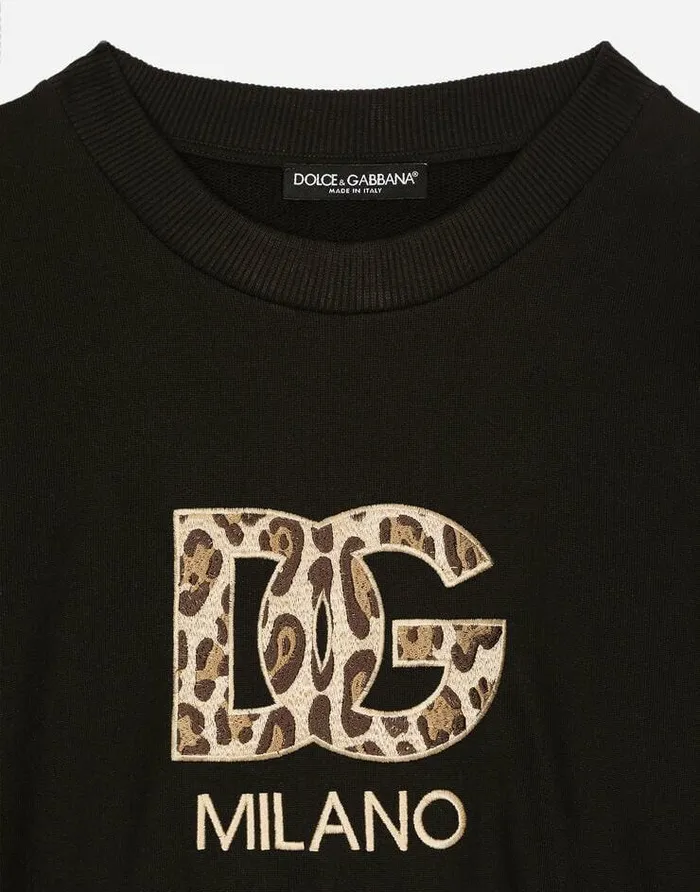 Dolce and Gabbana TShirts And Sweatshirts Women Cropped Jersey Sweatshirt With Embroidered DG Patch Black Dolce and Gabbana TShirts And Sweatshirts Women Cropped Jersey Sweatshirt With Embroidered DG Patch Black