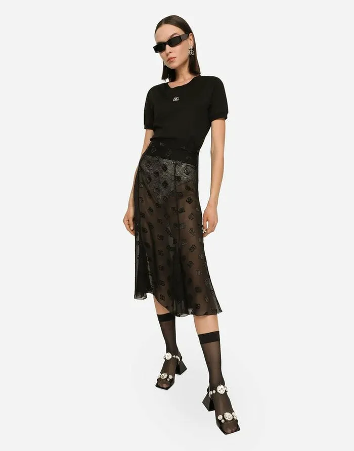 Dolce and Gabbana TShirts And Sweatshirts Women Tshirt With DG Crystal Logo Black Dolce and Gabbana TShirts And Sweatshirts Women Tshirt With DG Crystal Logo Black