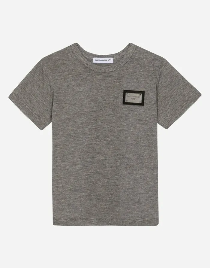 Dolce and Gabbana Topwear Children Jersey Tshirt With Logo Tag Grey