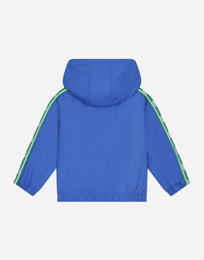 Dolce and Gabbana Topwear Children Nylon Jacket With DG Logo Band Blue Dolce and Gabbana Topwear Children Nylon Jacket With DG Logo Band Blue