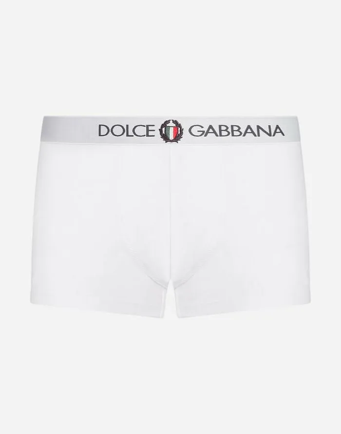 Dolce and Gabbana Underwear And Loungewear Men Twowaystretch Jersey Regularfit Boxers With Emblem White Dolce and Gabbana Underwear And Loungewear Men Twowaystretch Jersey Regularfit Boxers With Emblem White