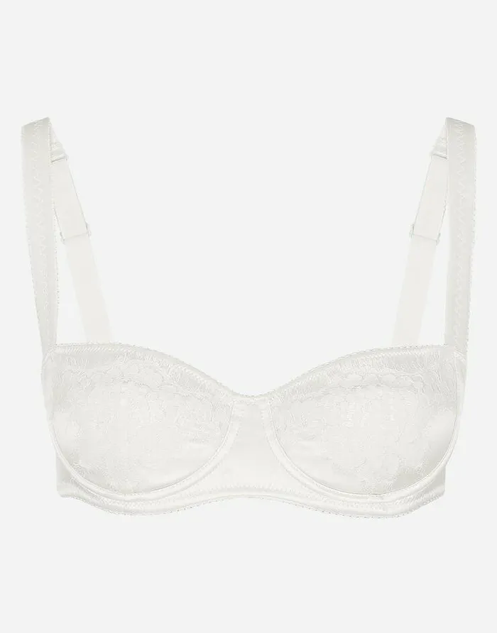 Dolce and Gabbana Underwear Women Semipadded Satin Balconette Bra With Lace White Dolce and Gabbana Underwear Women Semipadded Satin Balconette Bra With Lace White
