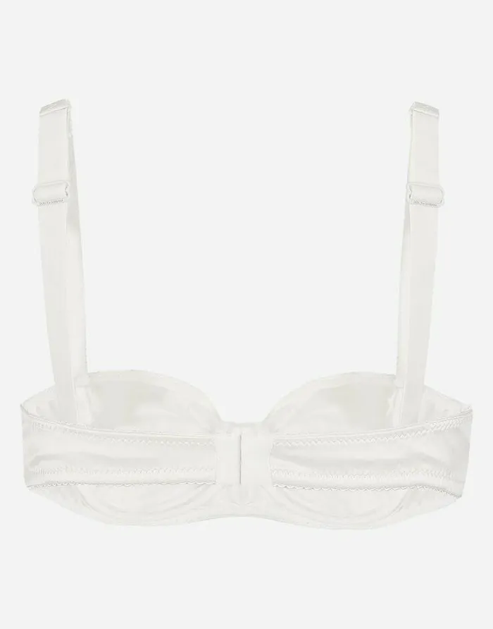 Dolce and Gabbana Underwear Women Semipadded Satin Balconette Bra With Lace White Dolce and Gabbana Underwear Women Semipadded Satin Balconette Bra With Lace White