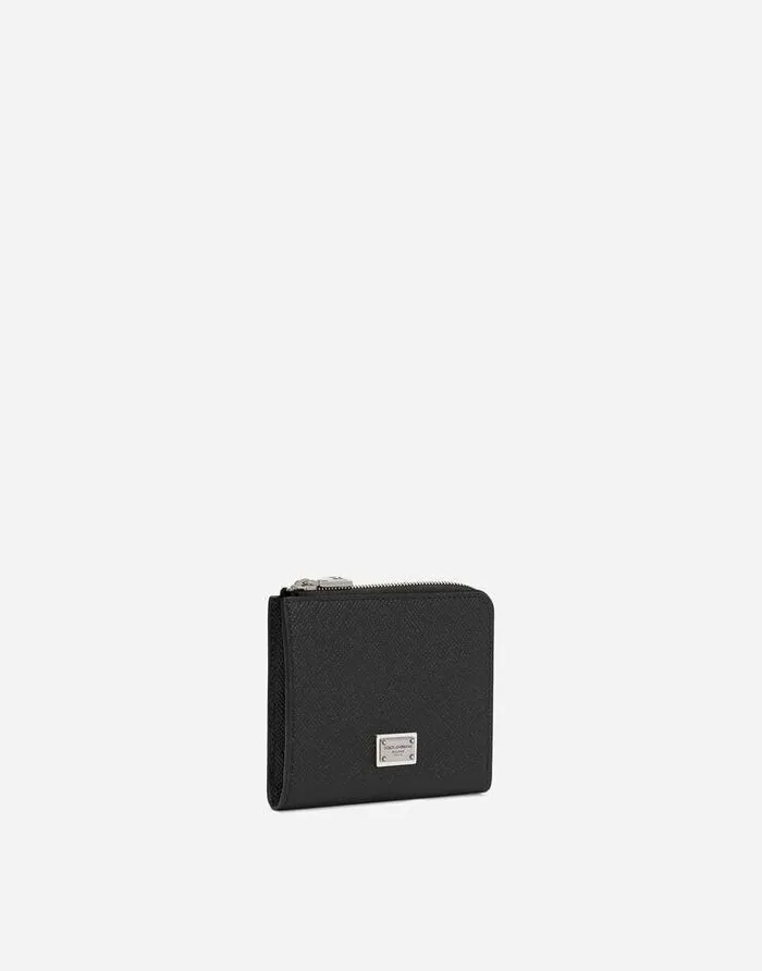 Dolce and Gabbana Wallets And Small Leather Goods Men Calfskin Card Holder With Branded Plate Black