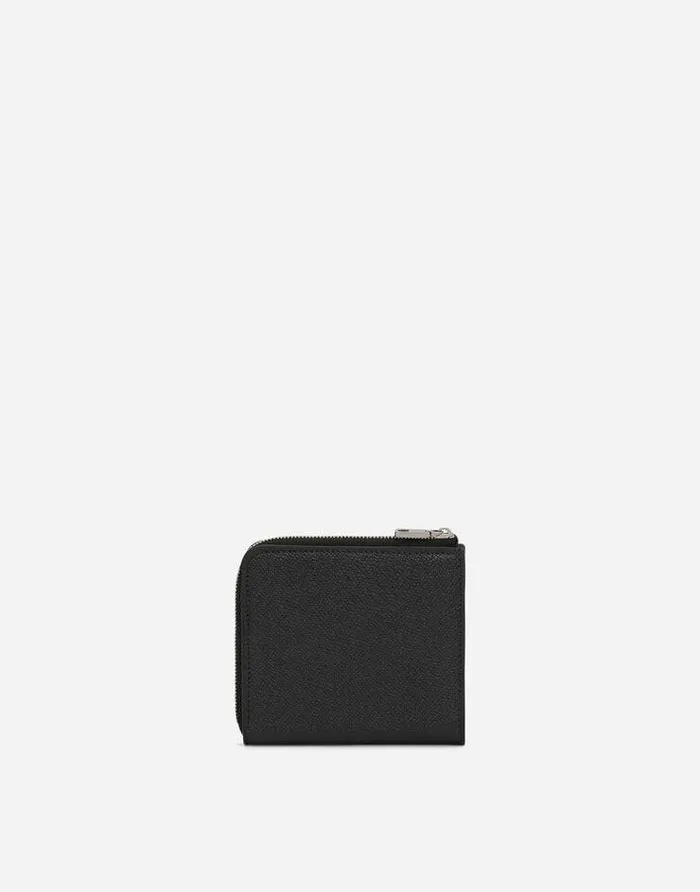 Dolce and Gabbana Wallets And Small Leather Goods Men Calfskin Card Holder With Branded Plate Black