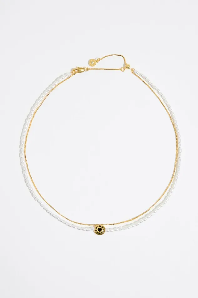 Double Pearl Necklace With Black Candy Logo Black Women Bimba Y Lola Jewelry