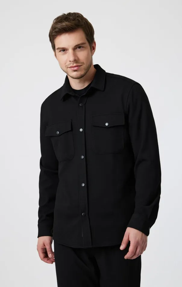 Double Pocket SnapButton Shirt In Black Men Mavi Jeans Shirts