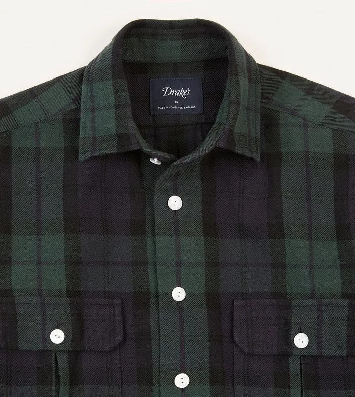 Drake039s Blackwatch Check Brushed Cotton TwoPocket Work Shirt 8211 Shirts