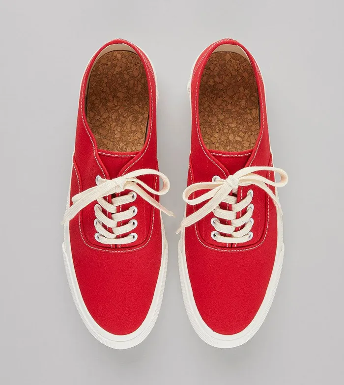 Drake039s Doek Red Canvas Oxford Trainers 8211 Footwear
