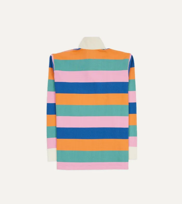 Drake039s Navy Orange Green And Pink Stripe Cotton Rugby Shirt 8211 ClothingShirts