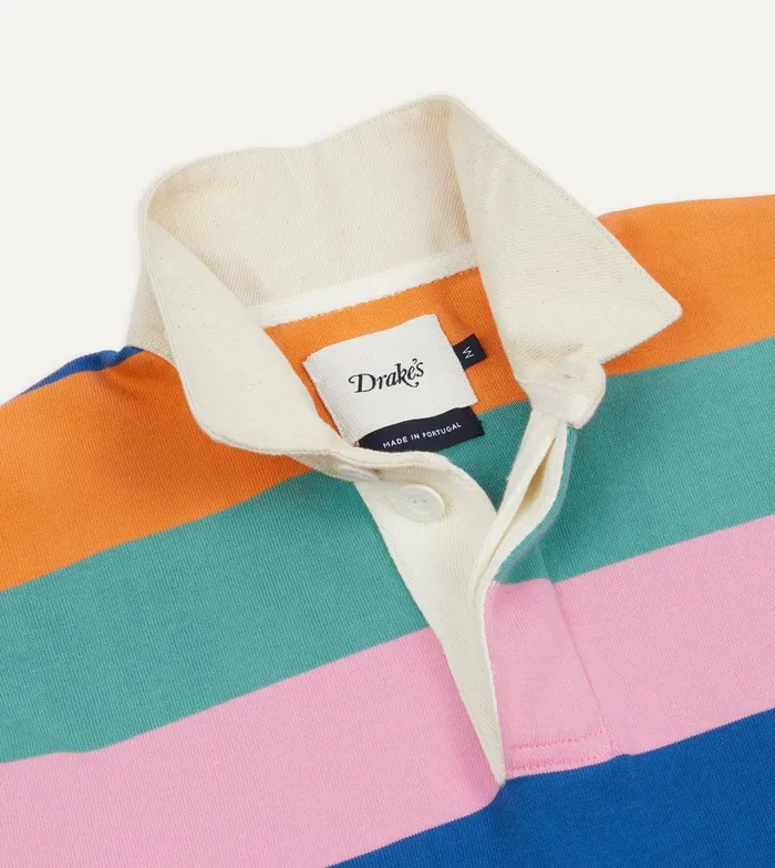 Drake039s Navy Orange Green And Pink Stripe Cotton Rugby Shirt 8211 ClothingShirts