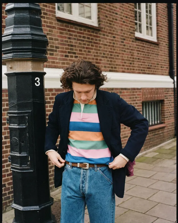 Drake039s Navy Orange Green And Pink Stripe Cotton Rugby Shirt 8211 ClothingShirts