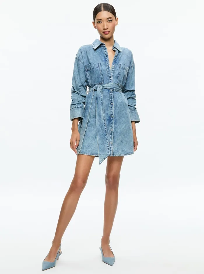 Dresses Women Alice Olivia Brigita Denim Mini Dress Harlow Vintage Blue