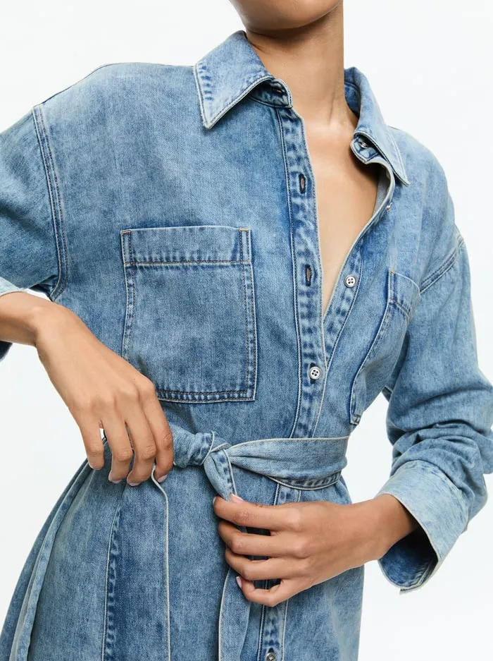 Dresses Women Alice Olivia Brigita Denim Mini Dress Harlow Vintage Blue