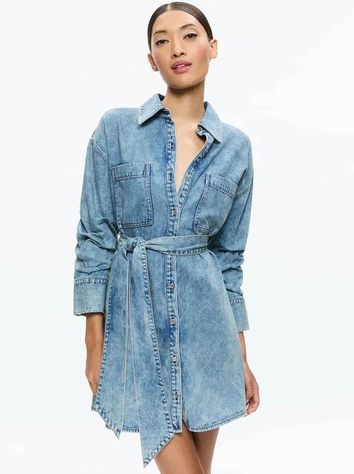 Dresses Women Alice Olivia Brigita Denim Mini Dress Harlow Vintage Blue