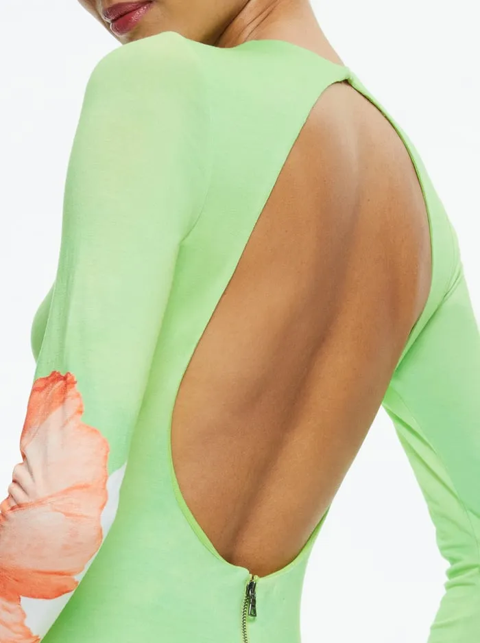 Dresses Women Alice Olivia Delora Open Back Crew Neck Maxi Dress Dream Life Sharp Green