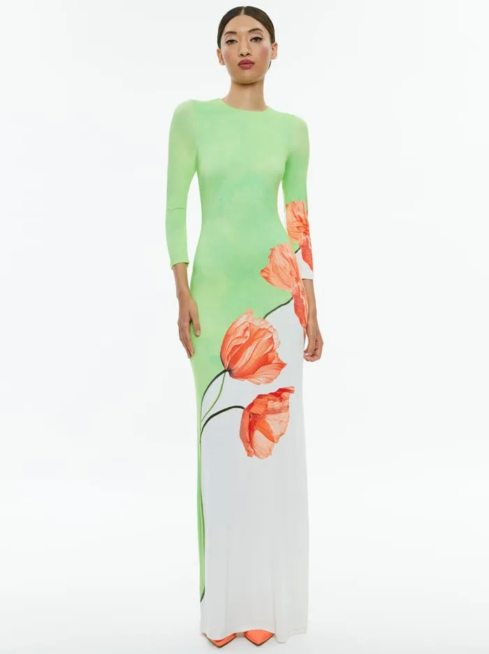 Dresses Women Alice Olivia Delora Open Back Crew Neck Maxi Dress Dream Life Sharp Green