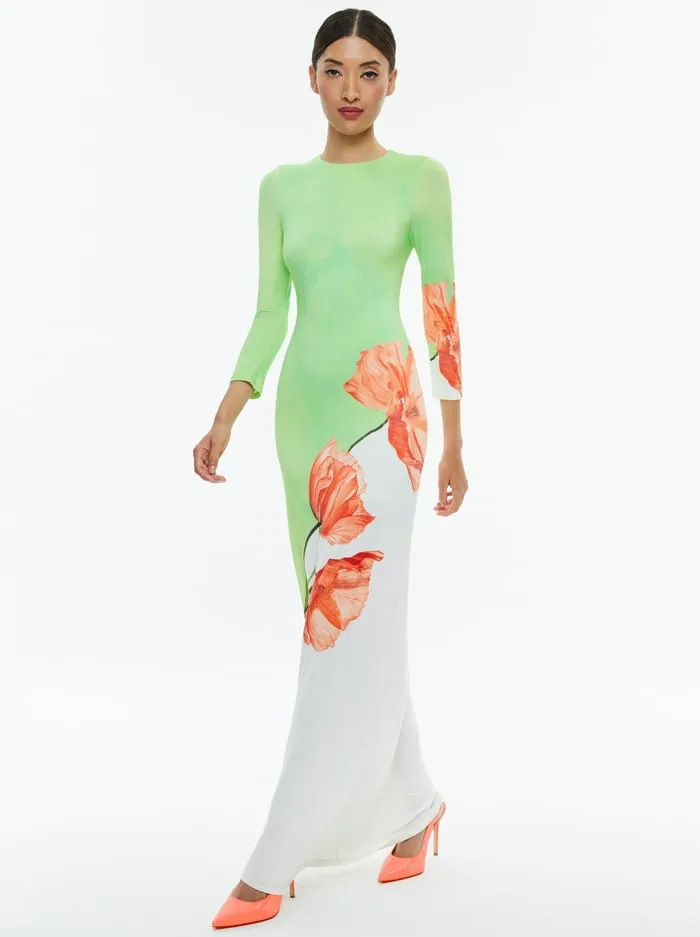 Dresses Women Alice Olivia Delora Open Back Crew Neck Maxi Dress Dream Life Sharp Green