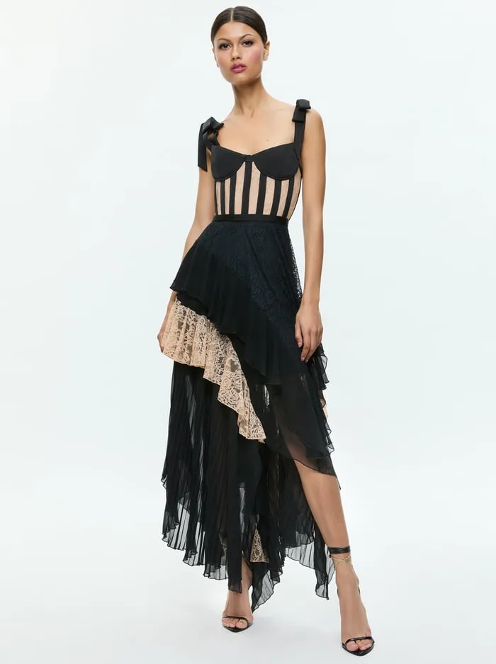 Dresses Women Alice Olivia Zaya Bustier Ruffle Maxi Dress Blackalmond