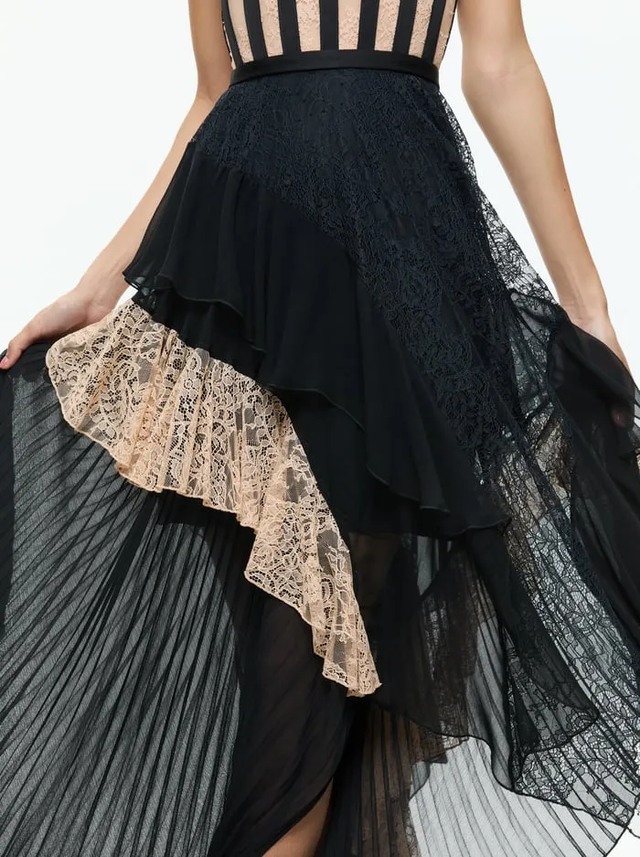 Dresses Women Alice Olivia Zaya Bustier Ruffle Maxi Dress Blackalmond