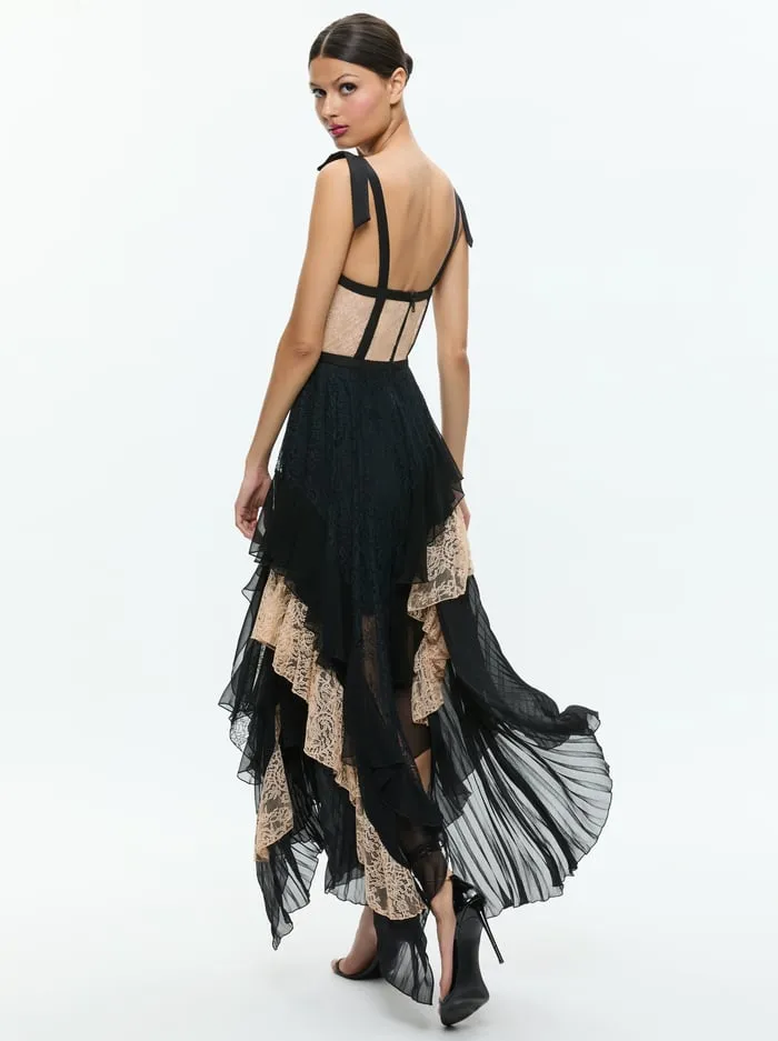 Dresses Women Alice Olivia Zaya Bustier Ruffle Maxi Dress Blackalmond