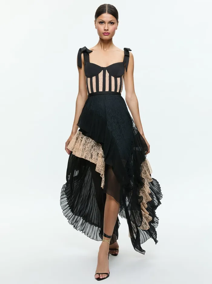 Dresses Women Alice Olivia Zaya Bustier Ruffle Maxi Dress Blackalmond