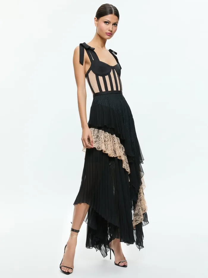 Dresses Women Alice Olivia Zaya Bustier Ruffle Maxi Dress Blackalmond