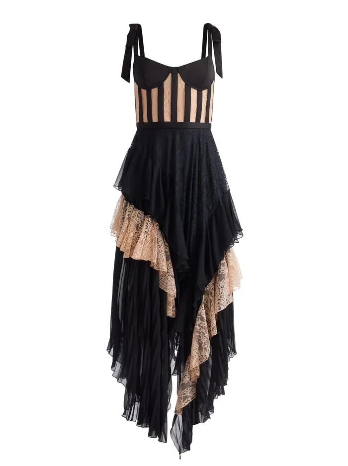 Dresses Women Alice Olivia Zaya Bustier Ruffle Maxi Dress Blackalmond