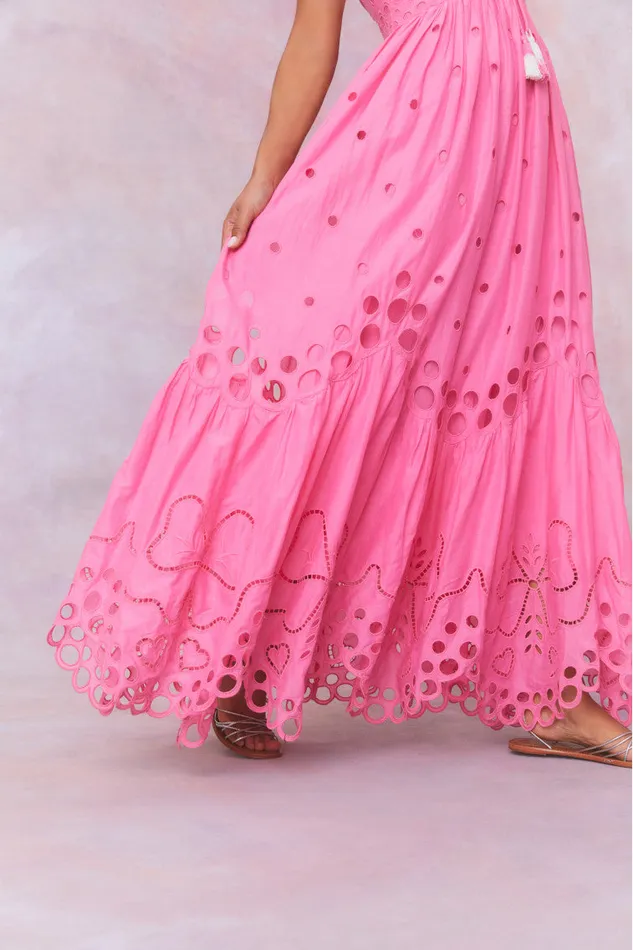 Dresses WomenKids LoveShackFancy Melville Cotton Eyelet Maxi Dress Strawberry Taffy