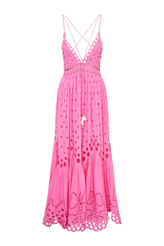 Dresses WomenKids LoveShackFancy Melville Cotton Eyelet Maxi Dress Strawberry Taffy